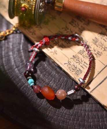 Tibetan handmade braided bracelet with natural raw stone, zodiac inspired spiritual jewelry