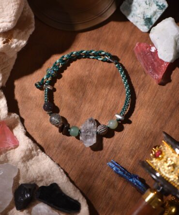 Tibetan handmade braided bracelet with natural raw stone, zodiac inspired spiritual jewelry