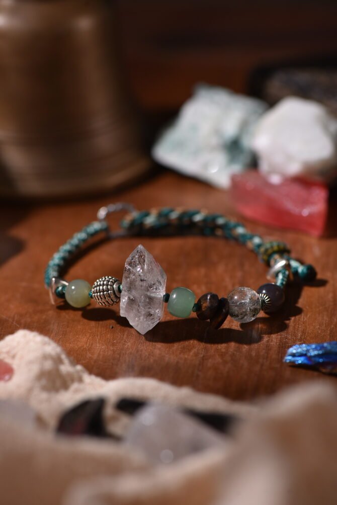 Tibetan handmade braided bracelet with natural raw stone, zodiac inspired spiritual jewelry