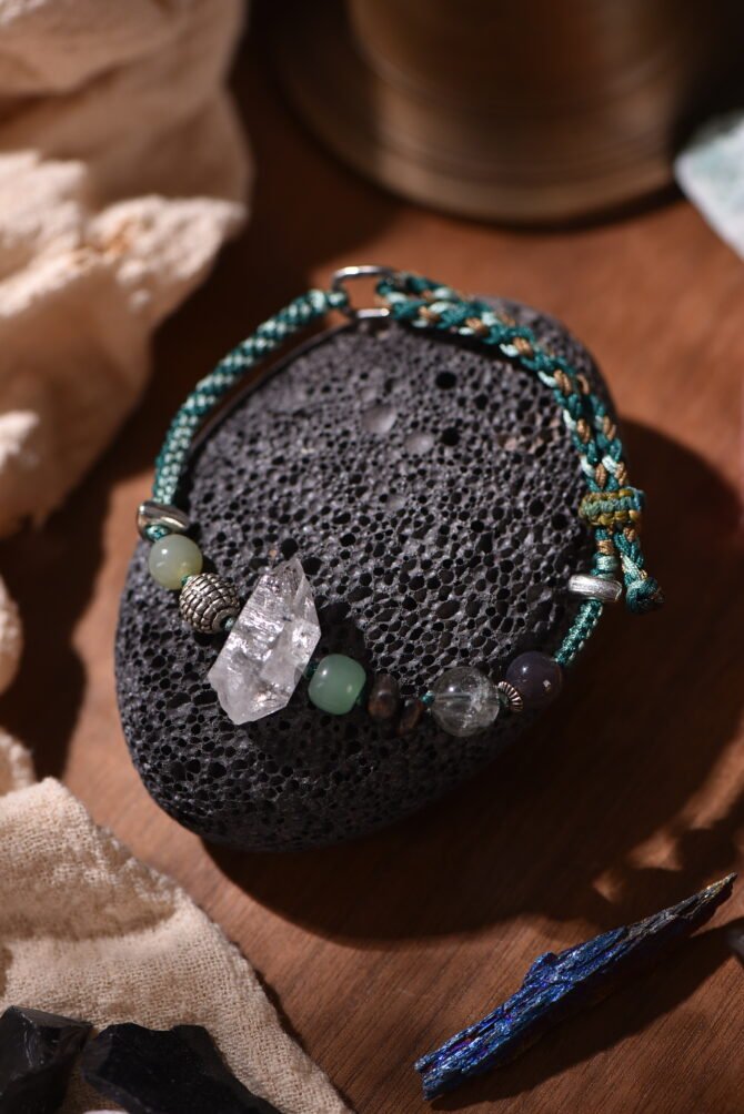 Tibetan handmade braided bracelet with natural raw stone, zodiac inspired spiritual jewelry