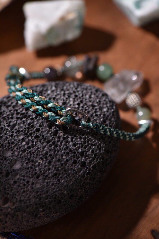 Tibetan handmade braided bracelet with natural raw stone, zodiac inspired spiritual jewelry