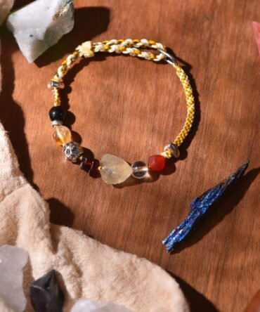 Tibetan handmade braided bracelet with natural raw stone, zodiac inspired spiritual jewelry