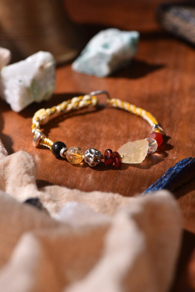 Tibetan handmade braided bracelet with natural raw stone, zodiac inspired spiritual jewelry