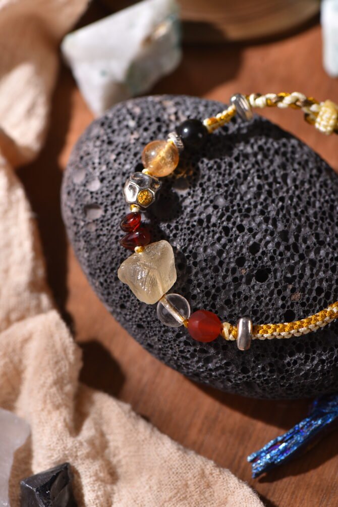 Tibetan handmade braided bracelet with natural raw stone, zodiac inspired spiritual jewelry