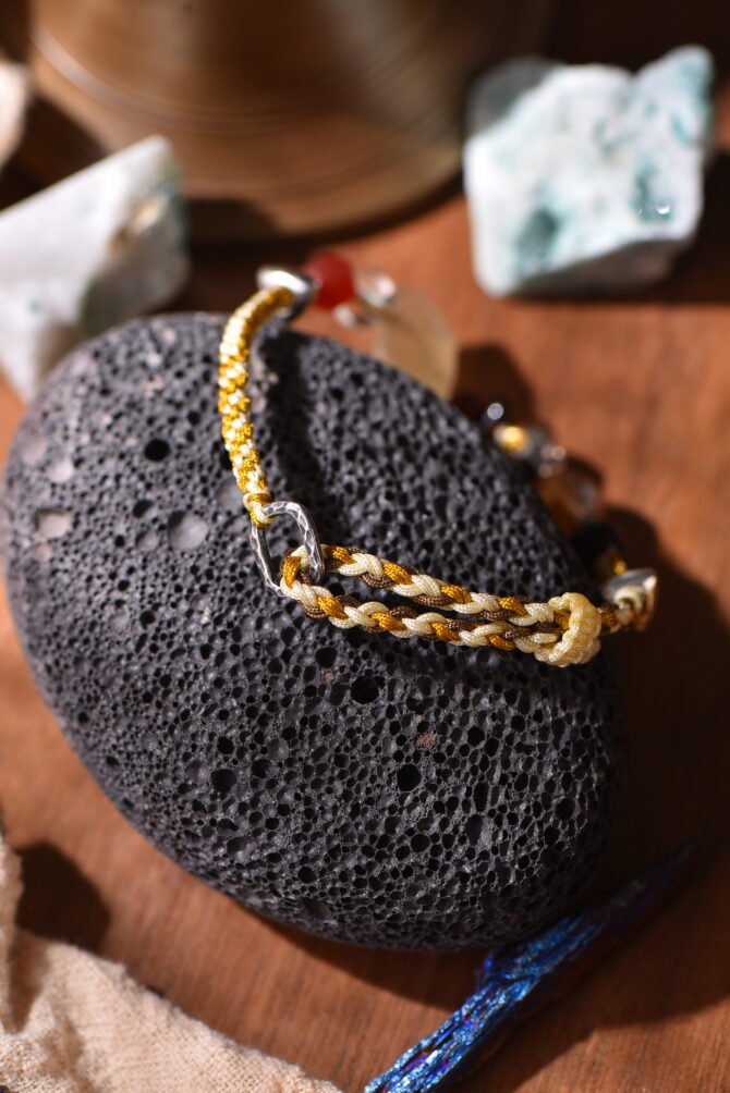 Tibetan handmade braided bracelet with natural raw stone, zodiac inspired spiritual jewelry