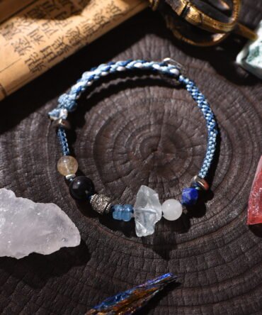Tibetan handmade braided bracelet with natural raw stone, zodiac inspired spiritual jewelry