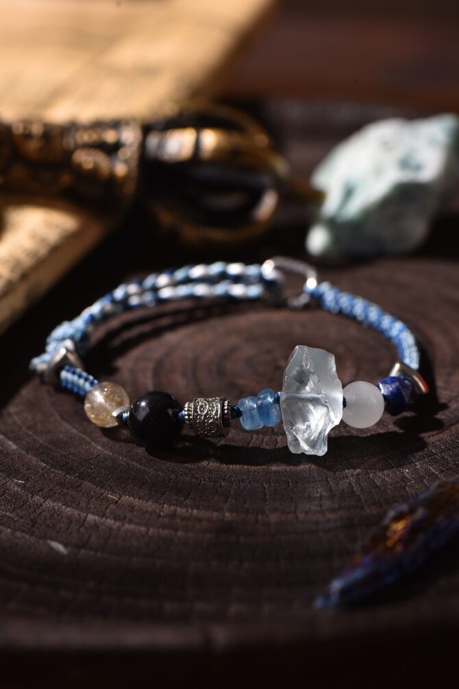 Tibetan handmade braided bracelet with natural raw stone, zodiac inspired spiritual jewelry