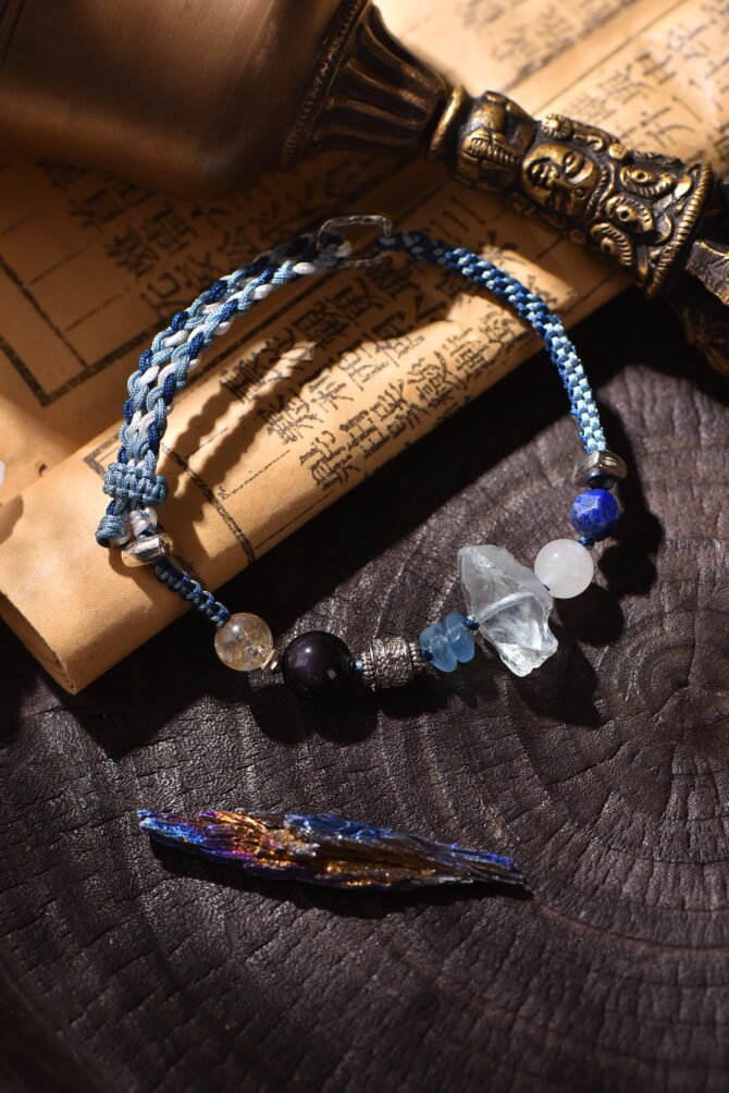 Tibetan handmade braided bracelet with natural raw stone, zodiac inspired spiritual jewelry