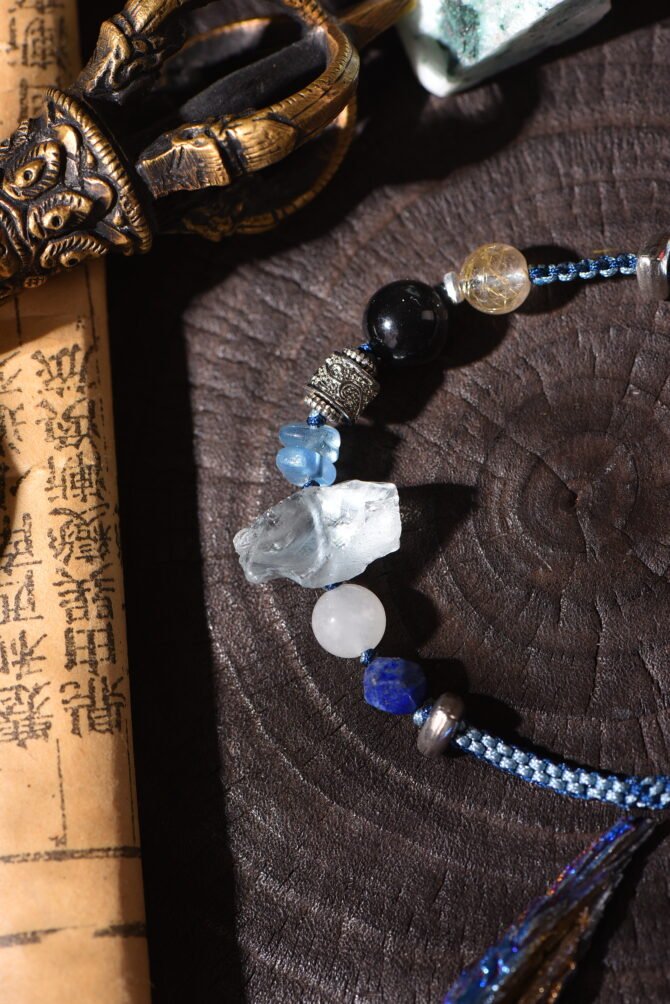 Tibetan handmade braided bracelet with natural raw stone, zodiac inspired spiritual jewelry