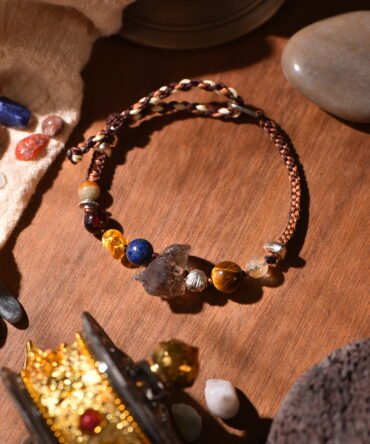 Tibetan handmade braided bracelet with natural raw stone, zodiac inspired spiritual jewelry