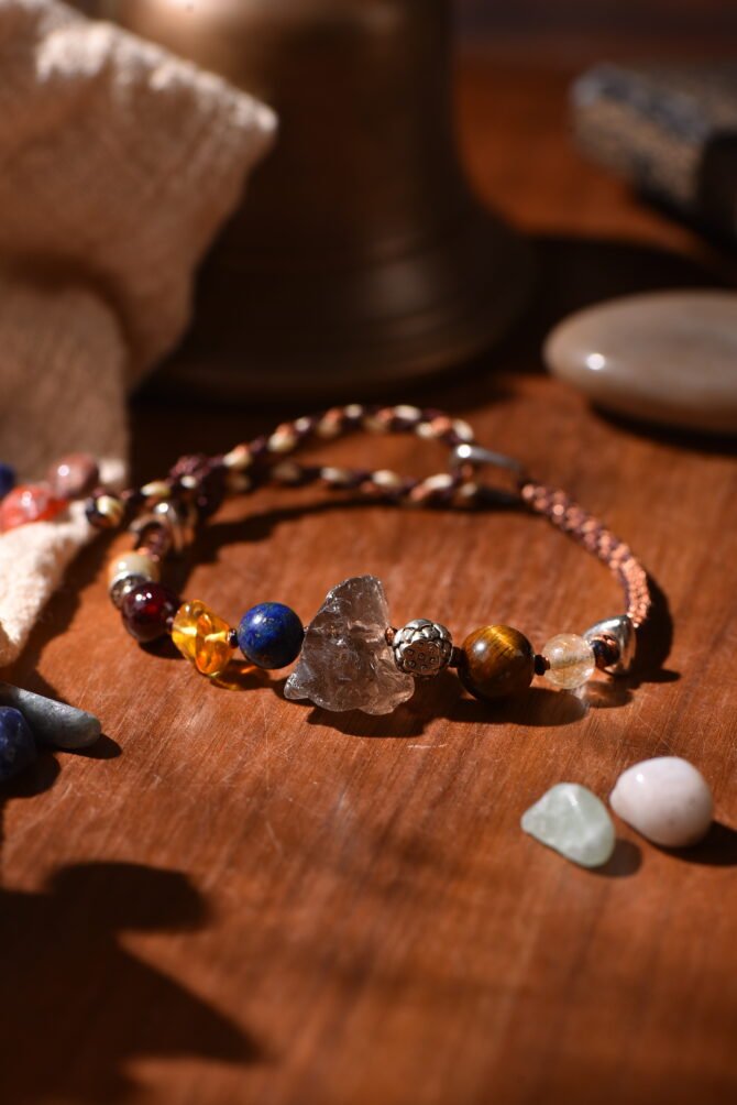 Tibetan handmade braided bracelet with natural raw stone, zodiac inspired spiritual jewelry