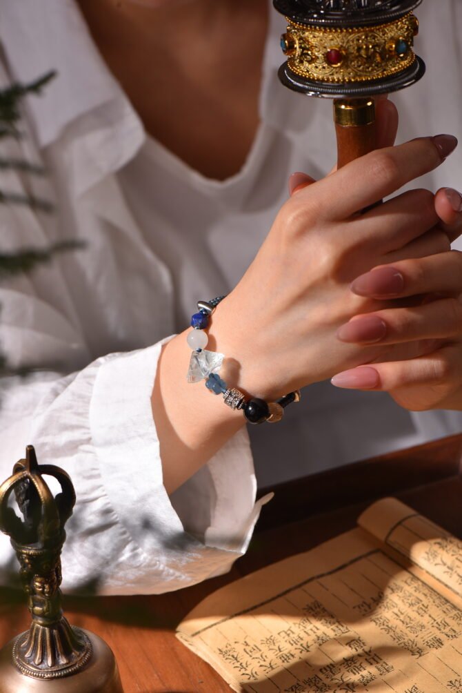 Tibetan handmade braided bracelet with natural raw stone, zodiac inspired spiritual jewelry