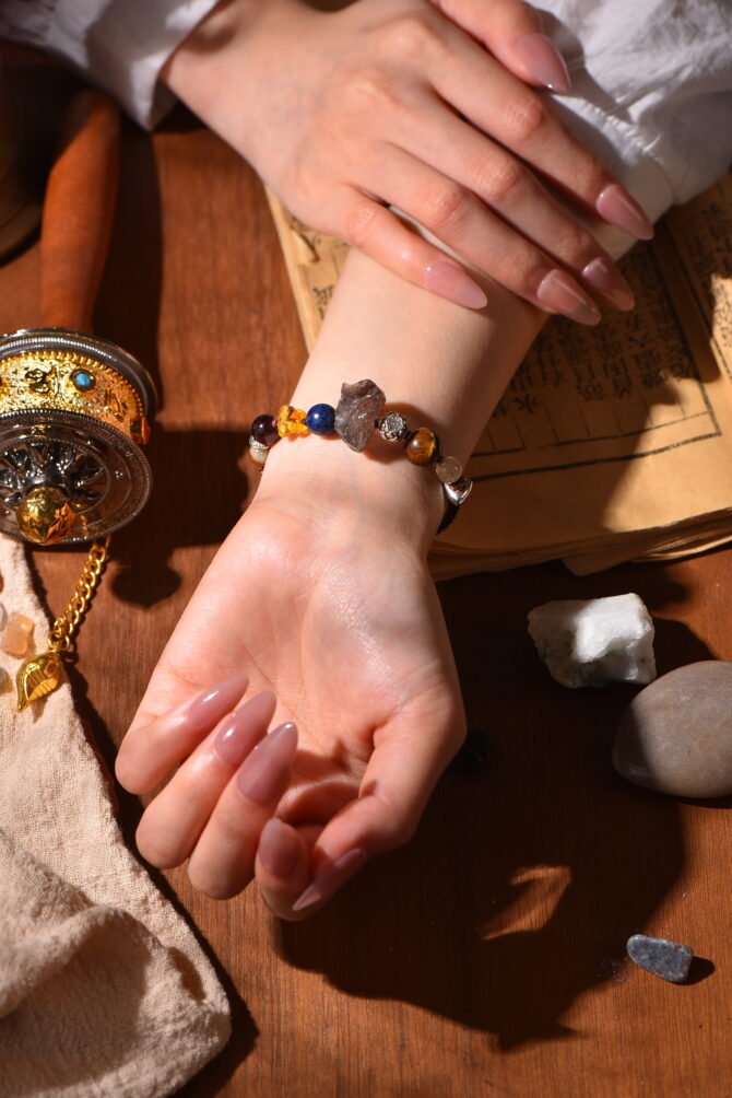 Tibetan handmade braided bracelet with natural raw stone, zodiac inspired spiritual jewelry