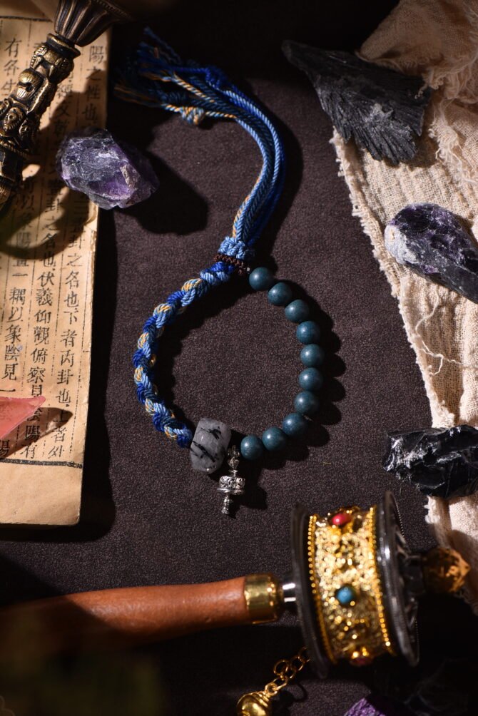 Tibetan handmade braided bracelet with natural raw stone, zodiac inspired spiritual jewelry