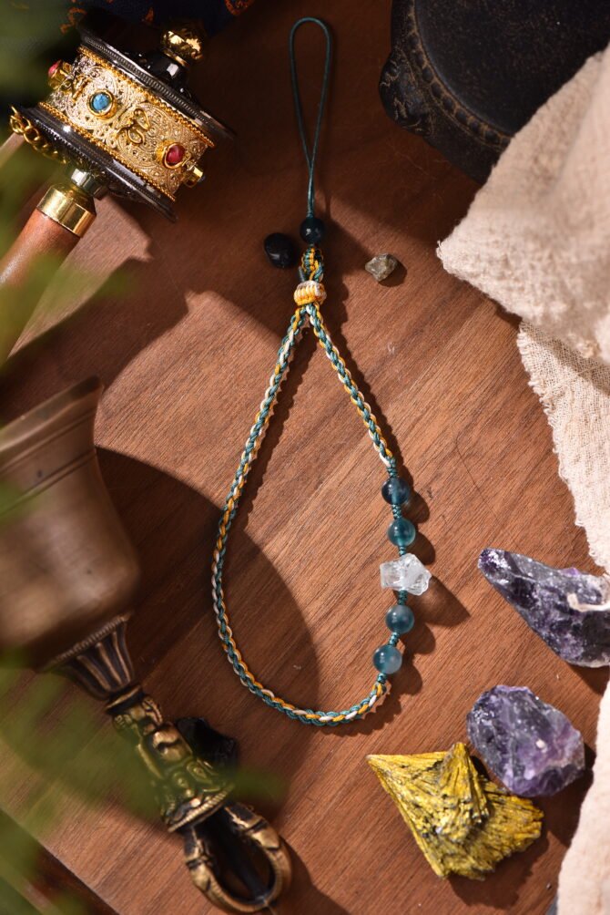 Five Elements Water Phone Chain - Blue-Yellow-White Cord | Pure Vitality Crystal Companion