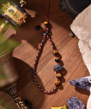 Five Elements Earth Phone Chain - Brown-Red-White Cord | Grounded Vitality Crystal Companion
