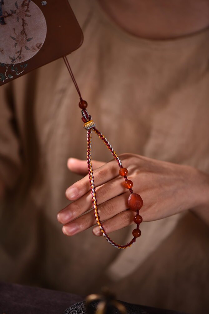 Five Elements Fire Phone Chain - Red-Gold-White Cord | Radiant Spark Crystal Companion – Image 2