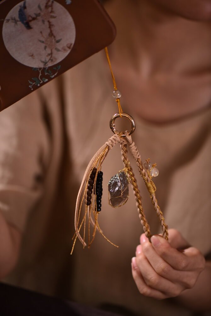Metal Element Clarity Phone Strap  - Smoky Quartz + Shimmering Braid |  Five Elements Vitalizer - Image 2