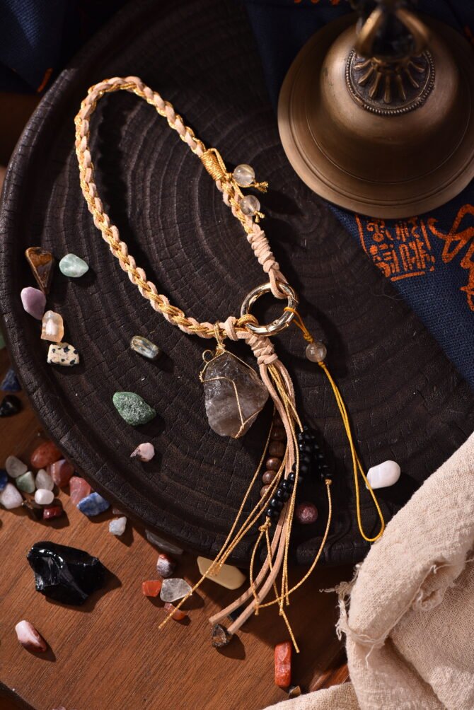 Metal Element Clarity Phone Strap  - Smoky Quartz + Shimmering Braid |  Five Elements Vitalizer