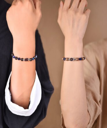 Couple’s Scented Heart Knot Bracelet- Black-Blue (Him) & White-Blue (Her) | Fragrance of Shared Harmony