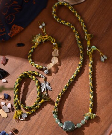 Tibetan handmade braided bracelet with natural raw stone, zodiac inspired spiritual jewelry