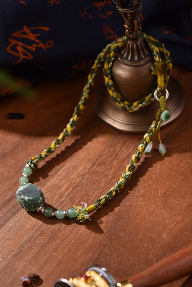 Tibetan handmade braided bracelet with natural raw stone, zodiac inspired spiritual jewelry
