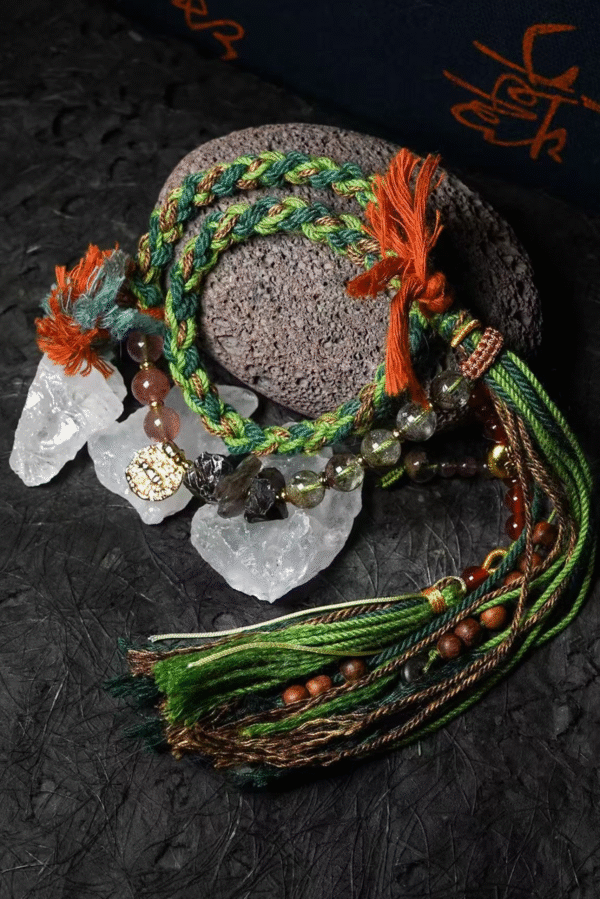 Taurus Earth-Weaved Calm Bracelet — Green & Soft Brown × Woven Stability Colors speak to the grounded heart of Taurus: this bracelet weaves invisible emotions of growth, abundance, and steady calm into tangible color—with lush green and warm soft brown as the foundation. Inspired by Earth’s quiet strength, every strand of natural silk and each crystal is chosen to mirror Taurus’ need for security, progress, and emotional rootedness. It’s not just jewelry; it’s a wearable reminder of your ability to grow slowly, thrive steadily, and hold space for calm. ✨ Emotional Weaving (Color × Feeling)This bracelet uses earthy hues to amplify: Green: The energy of growth — nurtures ambition, attracts abundance, and fosters patience as things unfold naturally. Soft Brown: The anchor of stability — grounds scattered thoughts, builds emotional security, and reminds you of your unshakable foundation. Together, green and soft brown create an emotional synergy: growth without rush, abundance with gratitude, and calm that lasts through change. 🪨 Crystal Color & EnergyEach crystal echoes the bracelet’s earthy color story and enhances Taurus-aligned emotions:• Green Phantom Quartz (Primary Stone) — Lush green tones mirror the cord’s growth energy; attracts wealth, supports personal development, and turns dreams into tangible progress.• Additional Green Phantom Quartz — Deepens the green color palette; amplifies abundance energy and strengthens connection to Earth’s grounding force.• Rose Quartz — Soft pink hues complement green & brown; adds gentle warmth, fostering self-compassion amid growth.• Smoky Quartz — Muted brown tones align with the soft brown cord; grounds excess energy, reduces stress, and enhances emotional stability. 🧵 Color-Centric CraftHandwoven with 100% natural silk cord — smooth, earthy, and designed to let nature’s hues shine: Rich, forest-inspired green cord: The star of the design, chosen for its association with growth, prosperity, and Taurus’ love of nature. Warm soft brown thread accents: Adds depth and calm, balancing green’s vitality with a sense of rooted security. Intention-driven knots: Each weave ties color to emotion, so wearing it becomes a daily practice of "activating" steady growth and calm. 🌿 Wear Your EmotionThis bracelet is a color-coded emotional tool for Taurus’ grounded spirit: Wear it when you need patience (e.g., long-term projects, personal growth journeys). Let green and brown remind you to trust the process—growth takes time, and stability is your superpower. Pair it with earthy tones or neutrals to amplify its natural, calm energy. 🎁 Gift Meaning"May this green nurture your growth, and this brown steady your path — thrive in calm, grow in abundance."Perfect for Taurus, nature lovers, anyone seeking stability, or those wanting to align with Earth’s quiet strength.