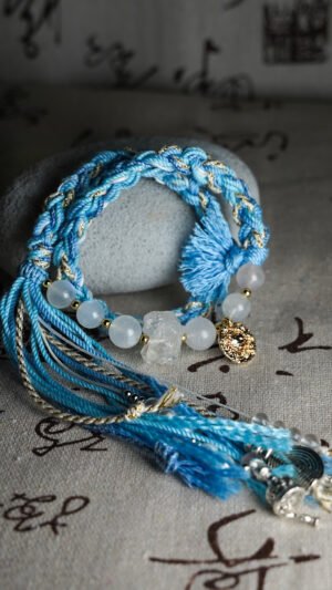 Cancer Tide-Weaved Nurture Bracelet - White & Light Blue Cancer Tide-Weaved Nurture Bracelet - White & Light Blue