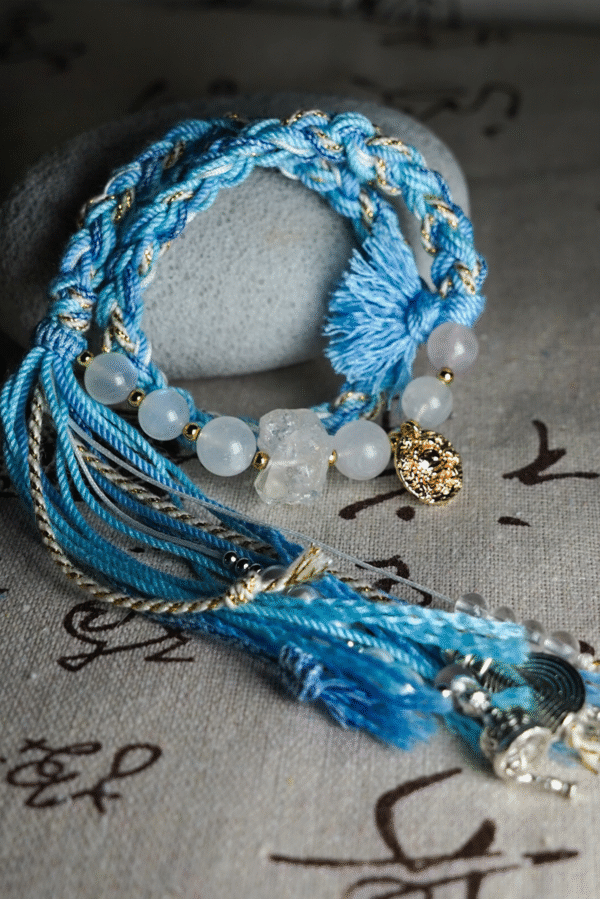 Cancer Tide-Weaved Nurture Bracelet - White & Light Blue