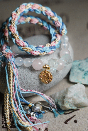 Pisces Tide-Weaved Dream Bracelet - Light Blue & Blush