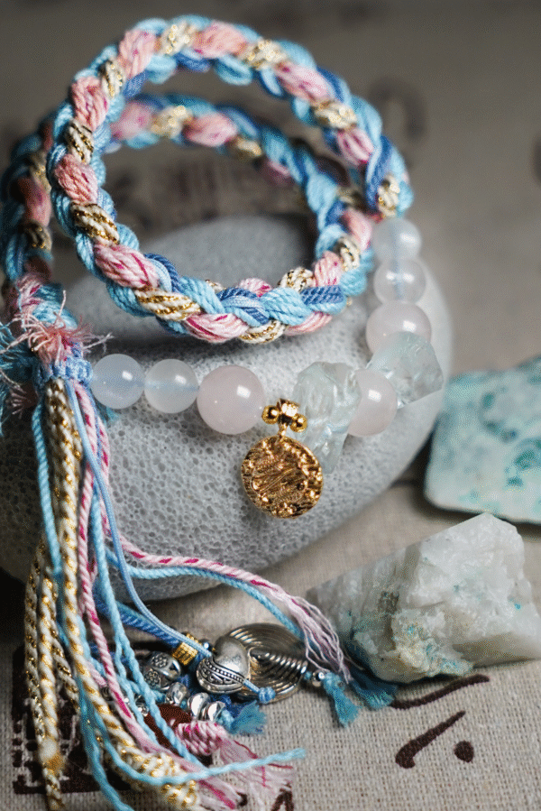 Pisces Tide-Weaved Dream Bracelet - Light Blue & Blush