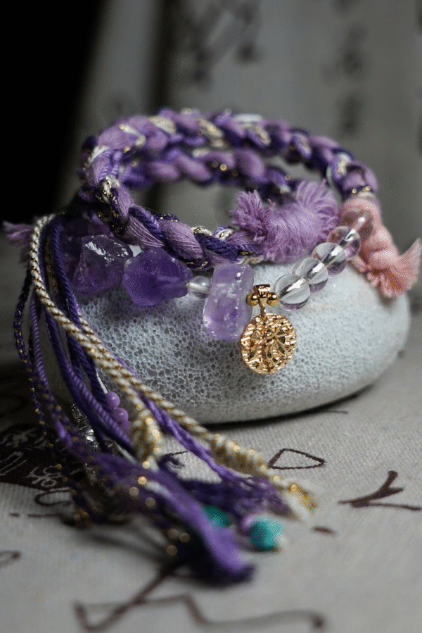 Virgo Earth-Weaved Grace Bracelet - Purple & Cream
