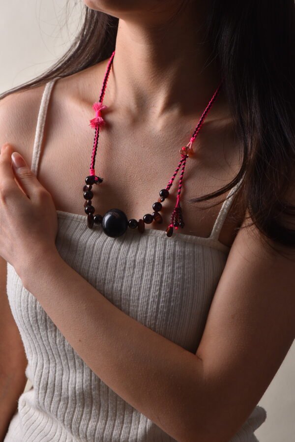 Pink & Black Sweet Edge Statement Necklace - Eye Agate & Tiger Eye