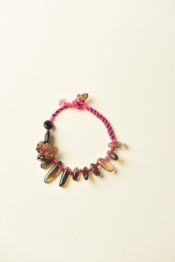 Pink & Black Sweet Edge Irregular Energy Bracelet - Obsidian & Red Rabbit Hair