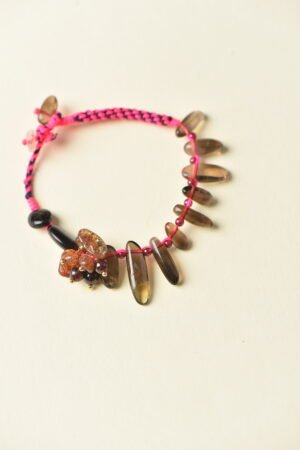 Pink & Black Sweet Edge Irregular Energy Bracelet - Obsidian & Red Rabbit Hair