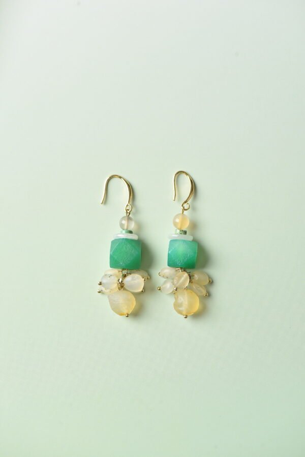 Handmade Natural Elegance Earrings - Green Agate & Jadeite