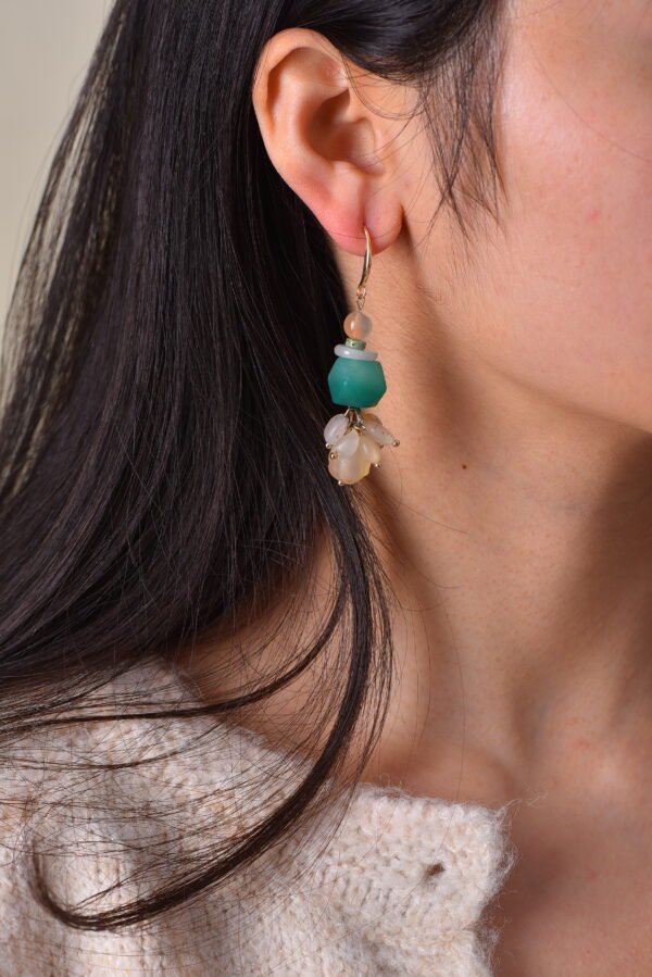 Handmade Natural Elegance Earrings - Green Agate & Jadeite