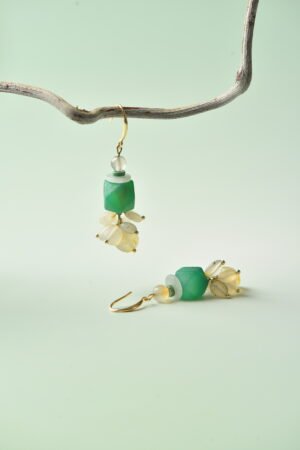 Handmade Natural Elegance Earrings - Green Agate & Jadeite