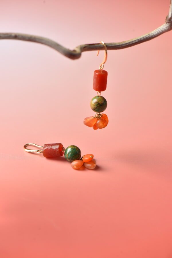 Handmade Christmas Joy Earrings - Ancient Agate & Green Magnesite