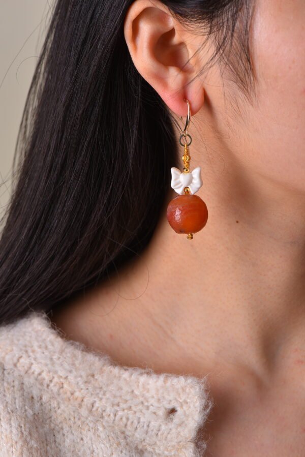 Handmade Vintage Charm Earrings - Ancient Warring States Agate & Ivory Nut