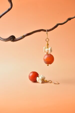 Handmade Vintage Charm Earrings - Ancient Warring States Agate & Ivory Nut