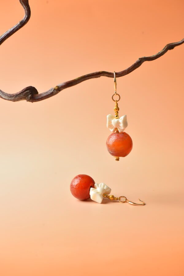 Handmade Vintage Charm Earrings - Ancient Warring States Agate & Ivory Nut