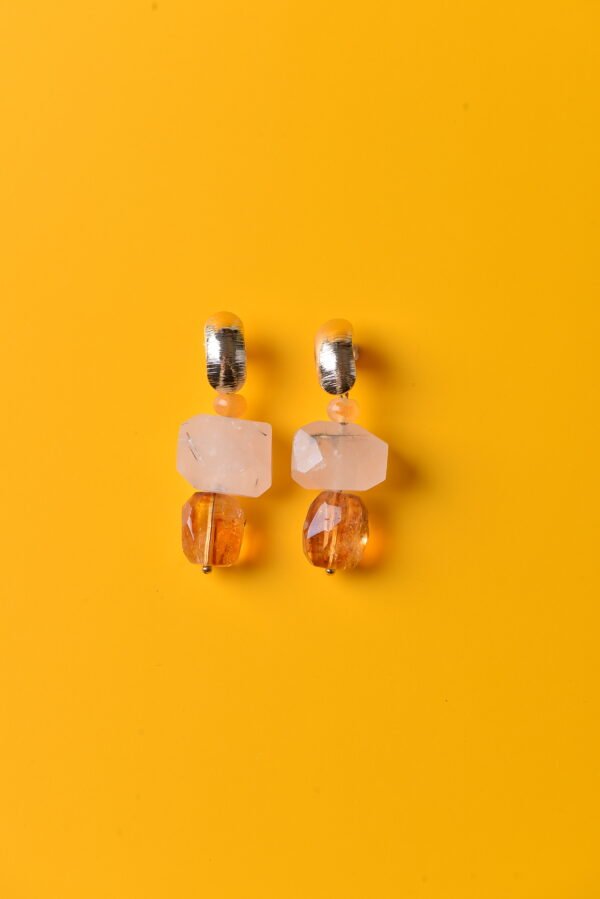 Handmade Fortune & Vitality Earrings - Citrine & Black Rutilated Quartz