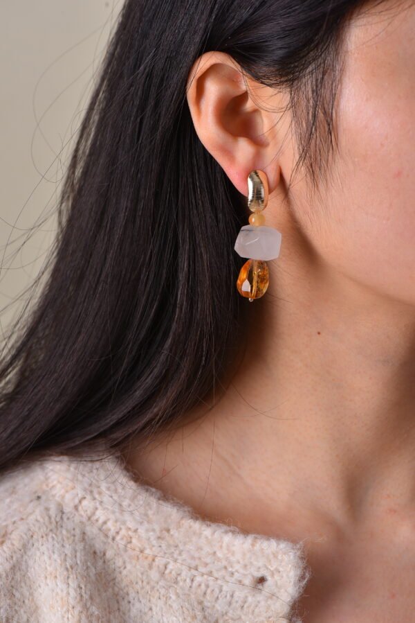Handmade Fortune & Vitality Earrings - Citrine & Black Rutilated Quartz
