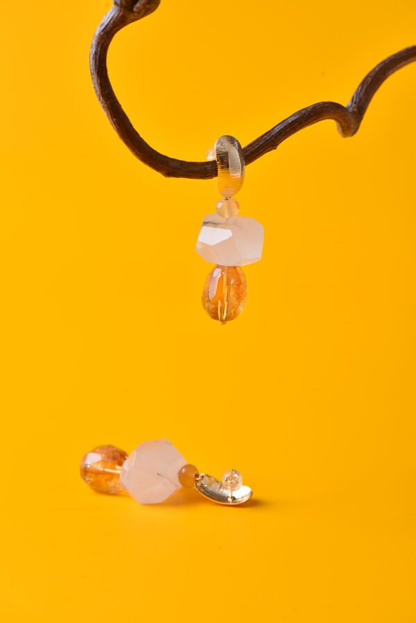 Handmade Fortune & Vitality Earrings - Citrine & Black Rutilated Quartz