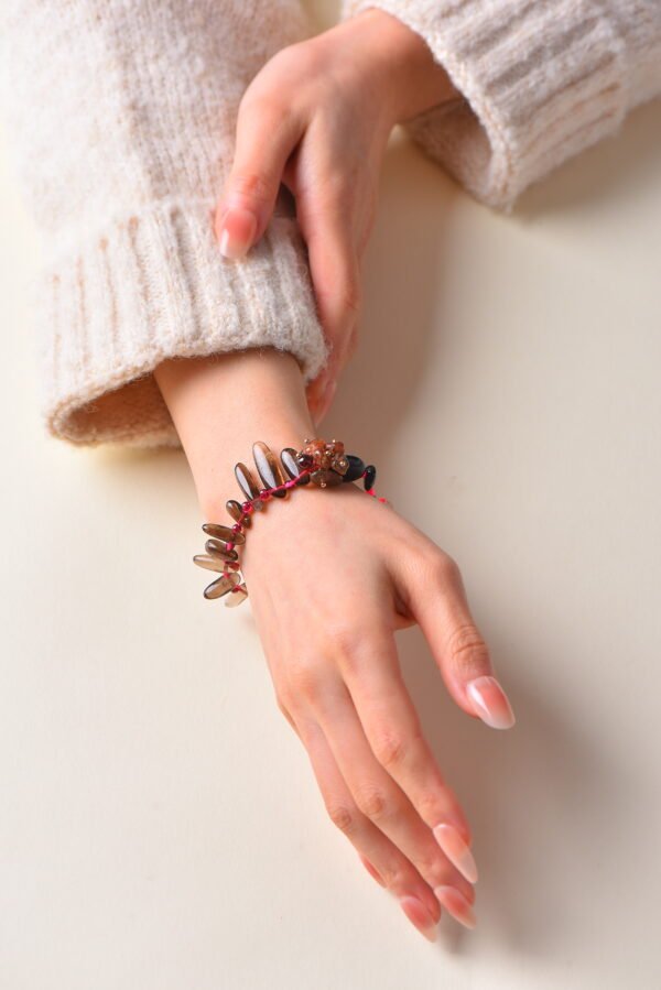 Pink & Black Sweet Edge Irregular Energy Bracelet - Obsidian & Red Rabbit Hair
