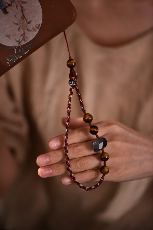 Stable Nourishment Five Elements Earth Phone Charm - Tiger's Eye & Black Rutilated Quartz Stable Nourishment Five Elements Earth Phone Charm - Tiger's Eye & Black Rutilated Quartz