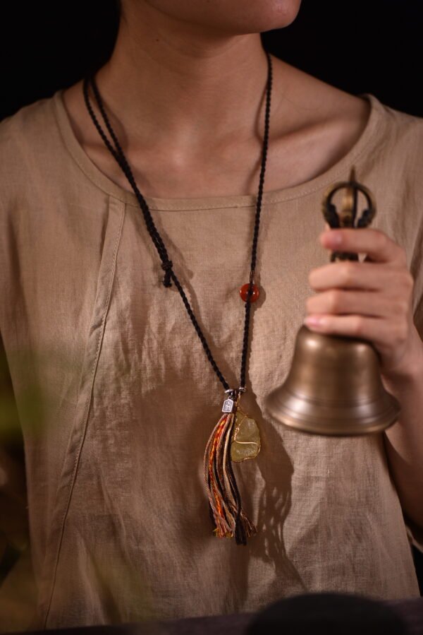 Embrace Warm Prosperity with the Raw Crystal Long Necklace - Citrine | TibetanTwist Embrace Warm Prosperity with the Raw Crystal Long Necklace - Citrine | TibetanTwist