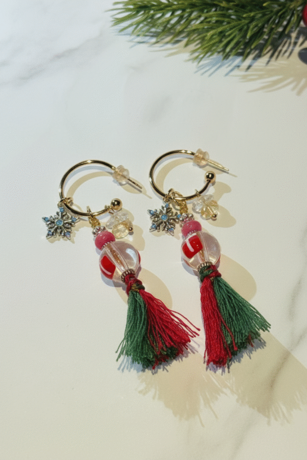 Festive Ancient Glass Transparent Bead Earrings - Christmas Edition