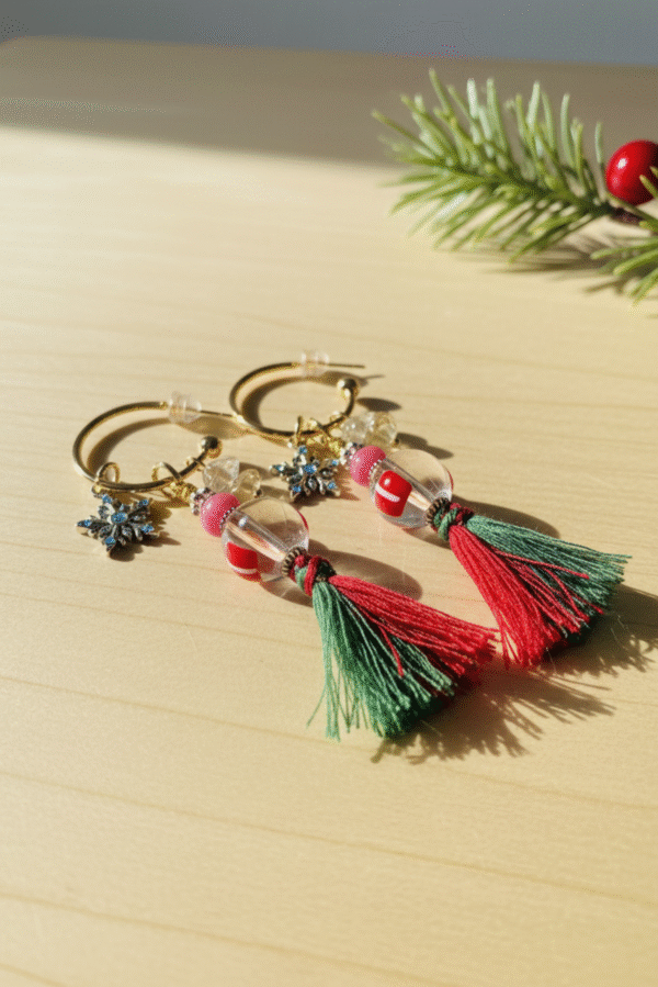 Festive Ancient Glass Transparent Bead Earrings - Christmas Edition